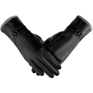 Women's black-medium Leather Winter Gloves Warm Touchscreen Cold Weather
